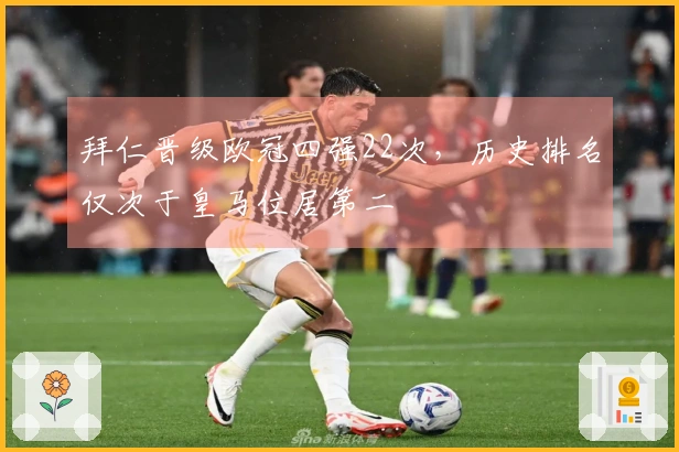 拜仁晋级欧冠四强22次，历史排名仅次于皇马位居第二